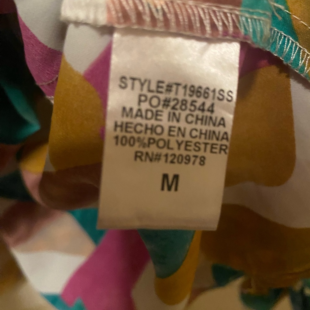 SSYS Multicolor Abstract Print Long-Sleeve Blouse in Teal & Magenta Size M - Picture 3 of 4